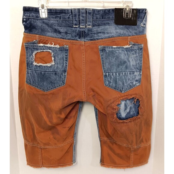 Vtg Y2K Shorts Jorts 36 Denim Acid Wash Loose Skater Grunge HipHop Distressed - Picture 6 of 12